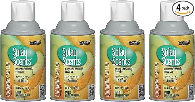 Champion Sprayon SprayScents Metered Air Freshener Refill 7 oz Odor Control Fragrance Cucumber Melon (4 Pack)
