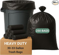 30-33 Gallon Trash Bags Heavy Duty 250 Count Bulk (33'' x 39'') | Black Large Trash Bags 30+ 33 Gallon | Multipurpose for Office Outdoor Recycling Industrial and Commercial