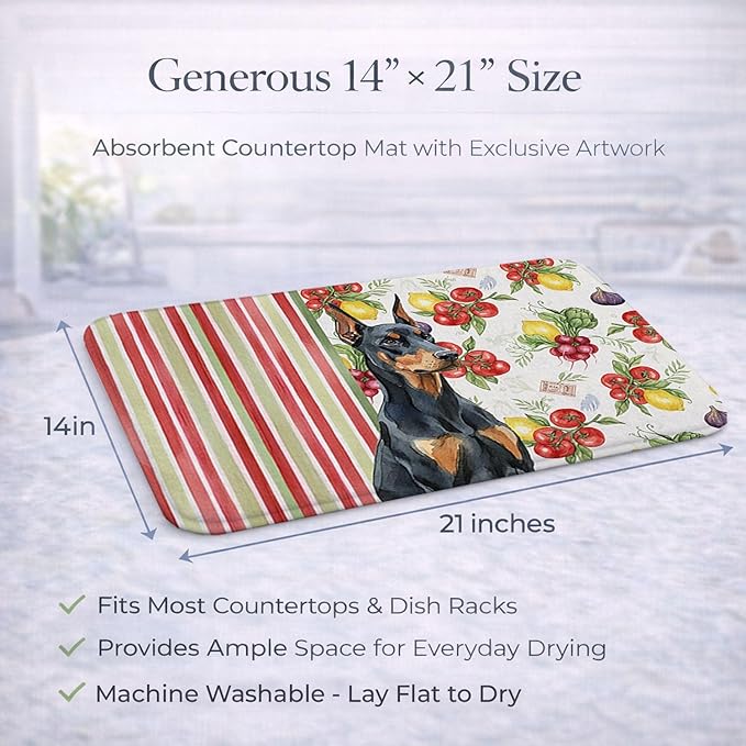 Caroline's Treasures Doberman Pinscher Vegetables Dish Drying Mat Absorbent Dish Drying Mat Pad for Kitchen Counter Dish Drainer Mat for Countertop 14 x 21 Multicolor