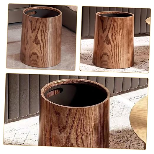 Large Capacity Vintage Imitation Wood Grain Trash Can Round Lightweight Wastebasket for Home Kitchen Bathroom Office Household Garbage Bin for Efficient Waste Management
