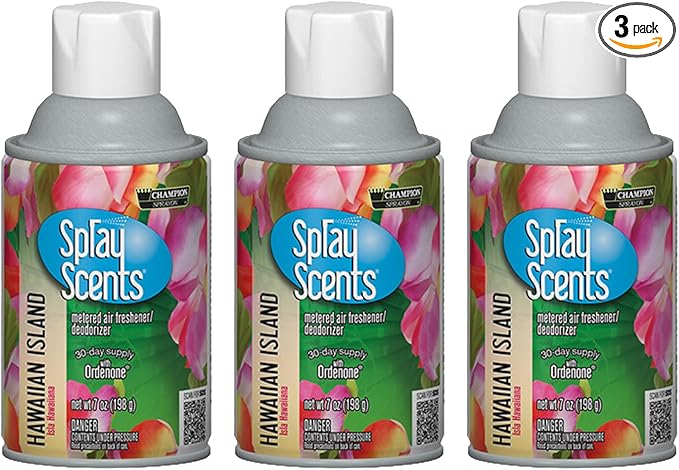 Champion Sprayon SprayScents Metered Air Freshener Refill 7 oz Odor Control Fragrance Hawaiian Island (3 Pack)