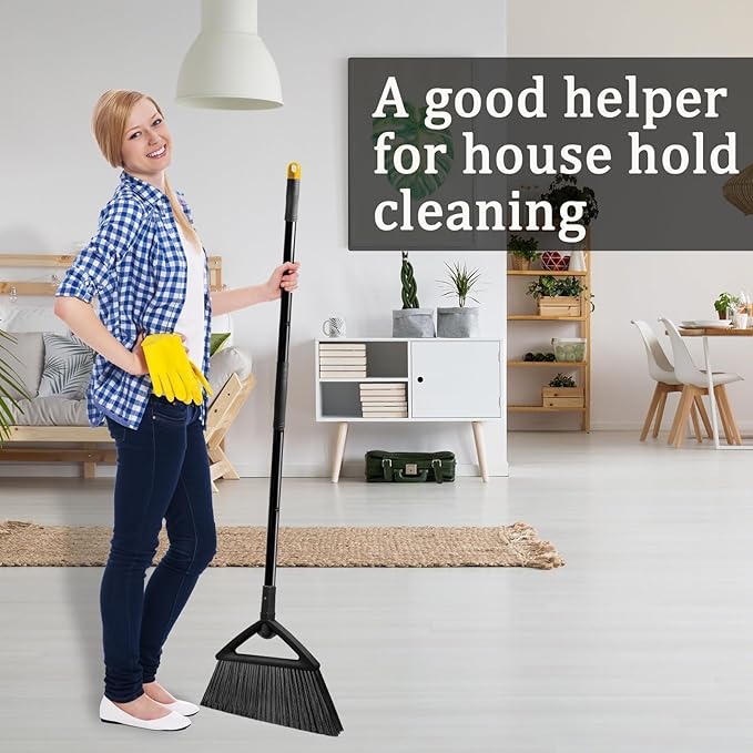 3PCS Heavy Duty Broom Broom for Sweeeping Indoor and Outdoor Angle Broom with Long Pole Outdoor Broom for Courtyard/Garages/Slidewalk Indoor Broom for Kitchen Lobby Cantee Black
