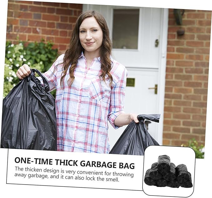 Mikinona 200Pcs Black Thick Disposable Toilet Trash Bags Portable Garbage Liners for Home Bathroom Use PE Leak-resistant Large for Easy Cleanup and Storage