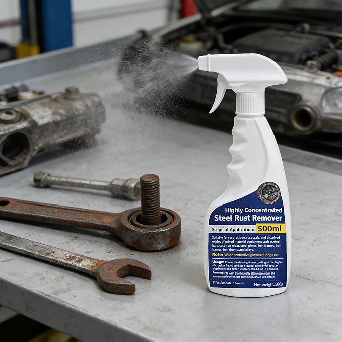 Highly Concentrated Steel Rust Remover Instant Rust Cleaning Spray Powerful Rust Stain Remover for Tools Automotive Parts Stainless Steel Fast Acting Rust Cleaner 500ml (500 ML)