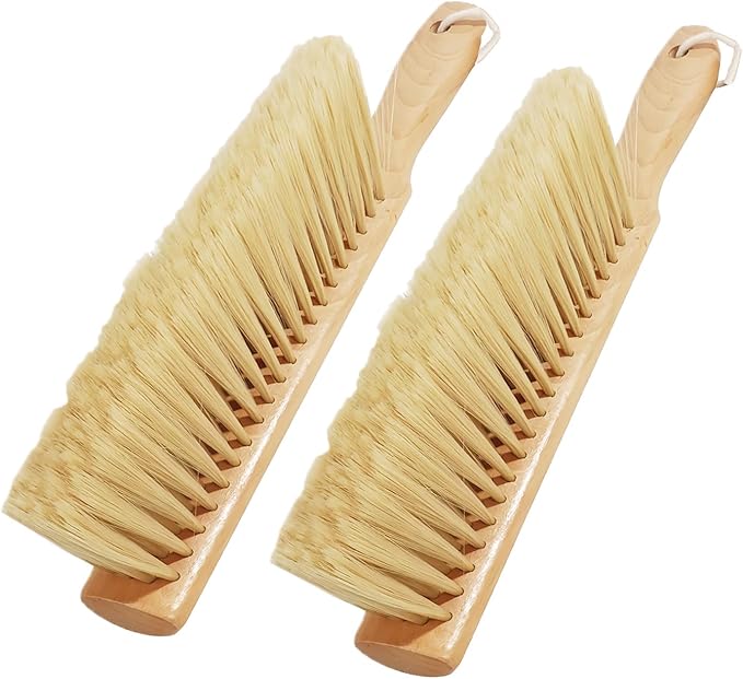 Soft Bristle Hand Brush Wooden Handle for Woodworking Shop Bench Sawdust Removal Non-Scratch 14 Inch Long (2pcs Yellow)