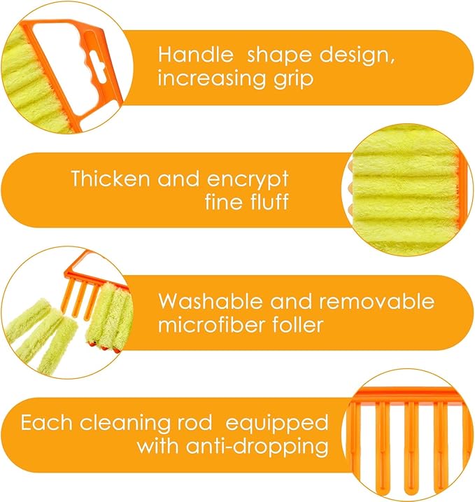 Maxdot 12 Pcs Blind Cleaner Duster Tool 7 Finger Dusting Cleaner Tool Handheld Blind Dusters for Cleaning Washable Mini Brush for Air Conditioner Wood Blinds Window Dust Dirt Yellow