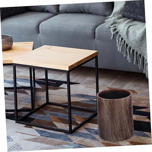 Uonlytech Imitation Wood Grain Trash Can No Lid Plastic Waste Basket Lightweight Bathroom Kitchen Indoor Garbage Bin with Elegant Vintage Design