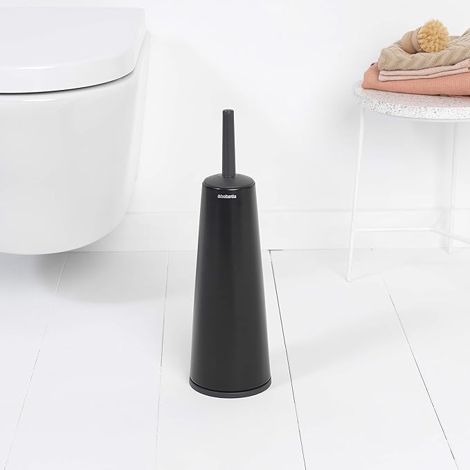 Brabantia ReNewToilet Brush &amp Holder Set (Matt Black) Free-Standing Non-Slip/Scratch Base Hygenic Discreet Toilet Bowl Cleaner (Pack of 2)