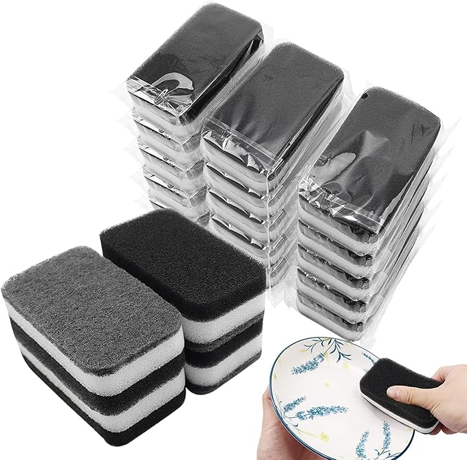 Kitchen Dishwashing Sponge Individually Wrapped Sponges Bulk Non Scratch Scouring Pad Odor Free Dish Sponges for Washing Dishes Wipes for Household Cleaning Dishes Travel Apartments(Black-1000 Pack)