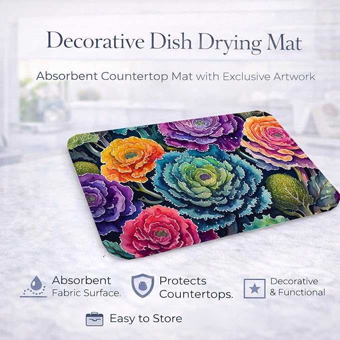 Caroline's Treasures DAC1449DDM Ornamental Kale in Color Dish Drying Mat Absorbent Dish Drying Mat Pad for Kitchen Counter Dish Drainer Mat for Countertop 14 x 21 Multicolor
