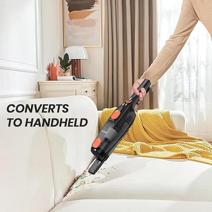 Candy Corded Stick Vacuum Cleaner Powerful Suction Handheld Vacuum with One-Click Dust Disposal 3-in-1 Use for Hard Floor Ceramic Tile 0.8 Liters Capacity Easy Clean