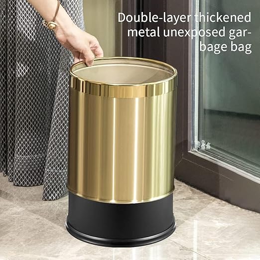 2.6Gallon/10L Brass Bathroom Trash CanBrushed Gold Bathroom Waste BasketGolden Small Garbage Can Waste Basket for BedroomOfficeStoreMetal Trash bin Without lid (Gold)