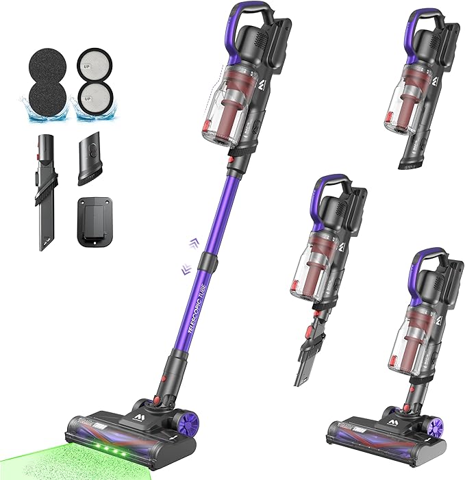 AlloyMove Cordless Vacuum Cleaner 45KPA Up to 60mins Runtime Lightweight Powerful Suction Vacuum Cleaners for Home 3 Suction Modes Rechargeable Stick Vacuum for All Floor/Carpet/Pet Hair/Car A03