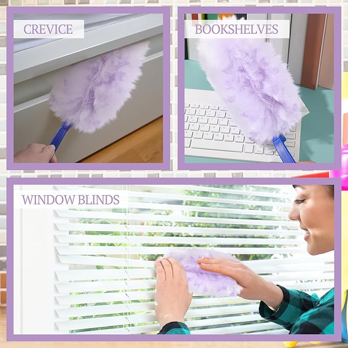Vesici 100 Pcs Duster Refills Compatible with Swiffer Dusters Bulk Disposable Replacement Thickened with 1 Handle Heavy Duty for Cleaning Office (Purple)