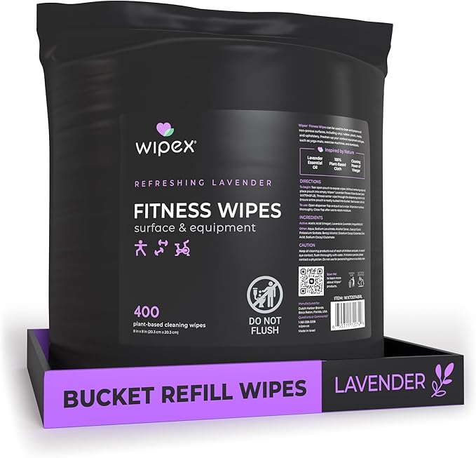 Wipex Gym Wipes Bucket Refill – EWG Verified 400 Ct Plant-based Fitness Equipment Wipes Lavender and Vinegar to Clean Surfaces Safe Yoga Mat Cleaner Gym Cleaner and Peloton