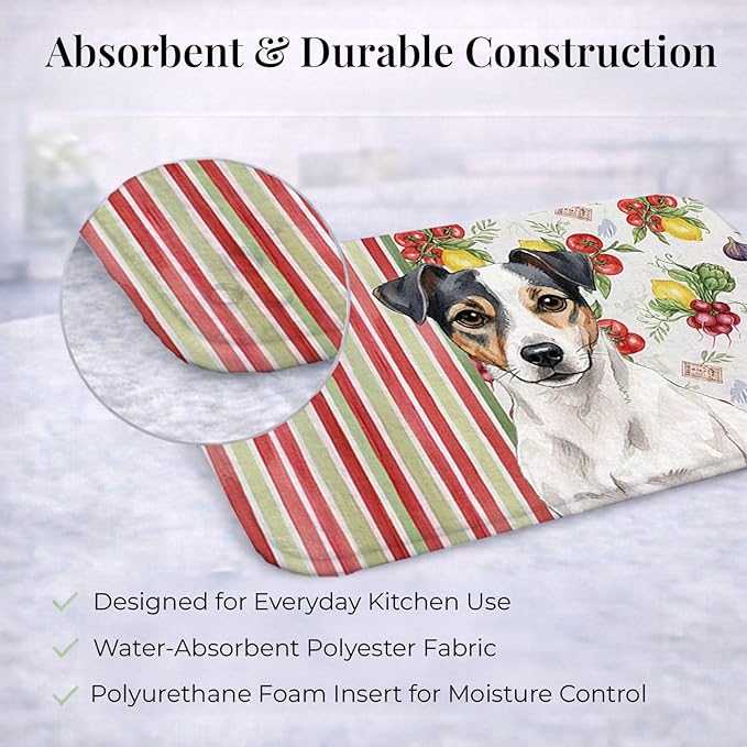 Caroline's Treasures White and Black Jack Russell Terrier Vegetables Dish Drying Mat Absorbent Dish Drying Mat Pad for Kitchen Counter Dish Drainer Mat for Countertop 14 x 21 Multicolor