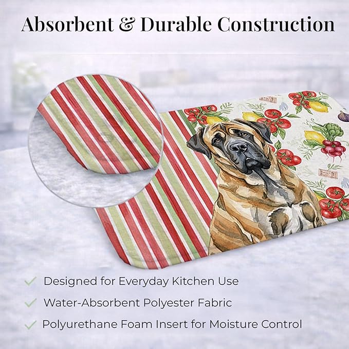 Caroline's Treasures Brindle English Mastiff Vegetables Dish Drying Mat Absorbent Dish Drying Mat Pad for Kitchen Counter Dish Drainer Mat for Countertop 14 x 21 Multicolor