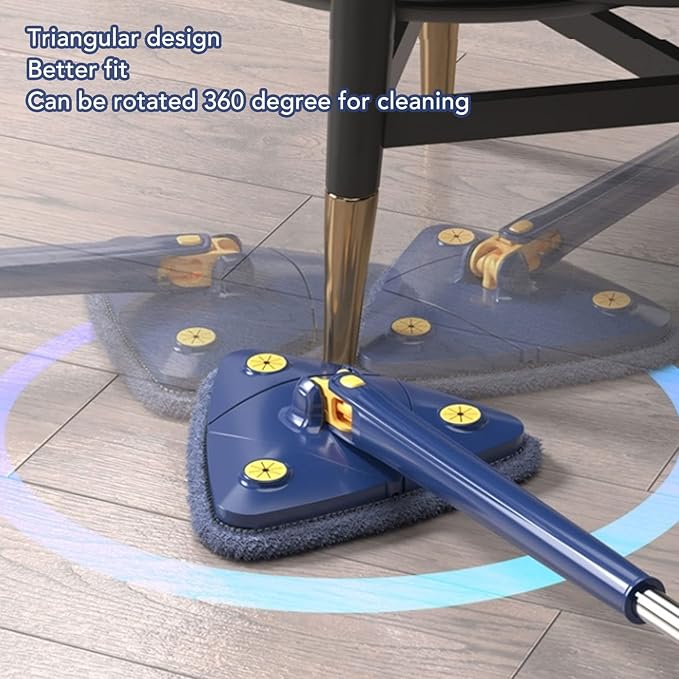Triangular Upkeep Mop | 360 Rotating Head for Walls / Ceilings / Corners | Adjustable Long Handle 51 Inch | Superfine Fiber Pad Stainless Steel &amp ABS