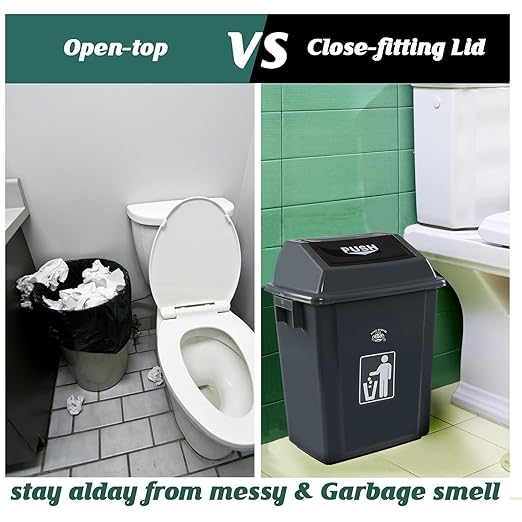 6 Gallon Plastic Swing Top TrashBin/Garbage Can Lidded Wastebasket Trash Can for Kitchen Garage Office Grey (4 Pack)