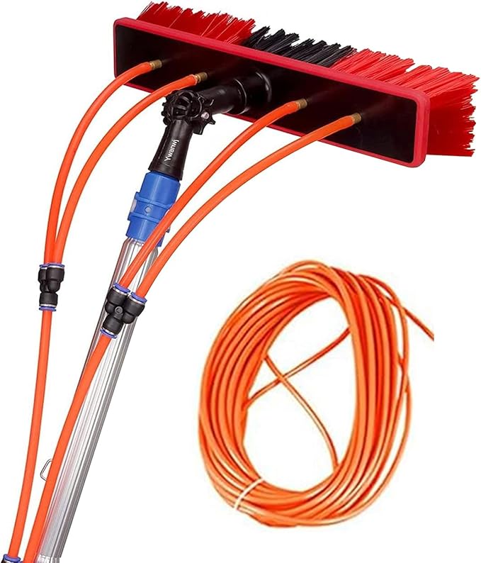 Window Cleaner Conservatory Roof Cleaner Water Fed Brush Window Cleaning Poles Water Fed Pole Kit Solar Panels Cleaning Tools with 20M Water Pipe(30cm Head30FT/9M)