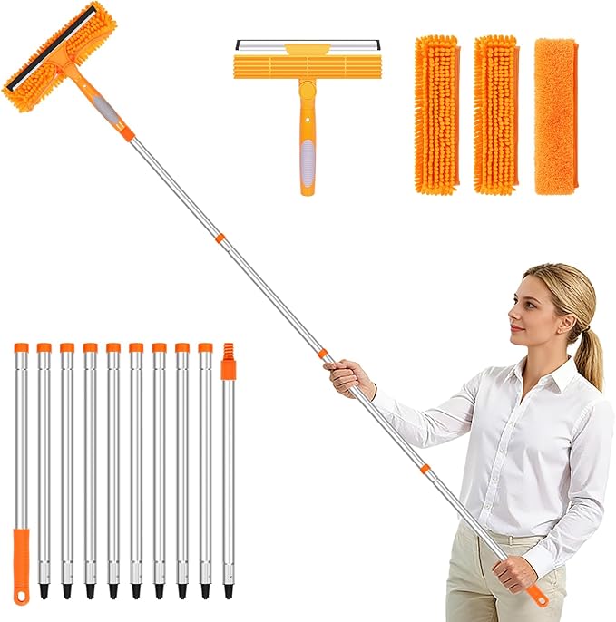 152’’/ 109 Squeegee Window Cleaner 2 in 1 Rotatable Window Cleaning Tool Kit Window Washing Kit with Extension Pole for Indoor Outdoor High Window Car Glass
