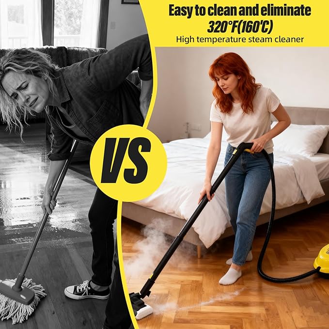 Rolling Steam Cleaner for Floors &amp Cars 1800W Portable Steam Cleaner with 2.0L Tank &amp 5m CordMulti-Scenario Cleaner for Home Car Kitchen Bathroom Tile Grout Carpet