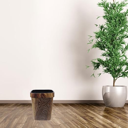 Wooden Pattern Square Trash Can 12l Rustic Office Wastebasket Decorative Kitchen Garbage Bin for Home Bathroom Paper Waste Basket