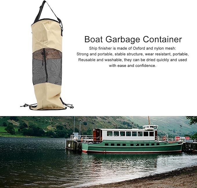 Boat Trash Bag Nylon Mesh Reusable Garbage Container with Lanyard Marine Waste Bag for Fishing Camping Outdoor Seaside Use Durable Oxford Cloth and Mesh Design