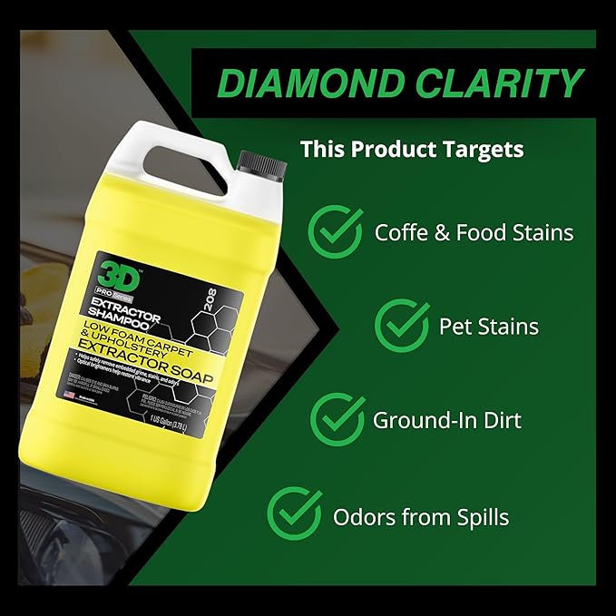 3D Extractor Carpet Cleaner Shampoo for Machine Use - Upholstery Cleaner Stain Remover &amp Odor Eliminator - Low Foam No Residue Formula 1 Gallon