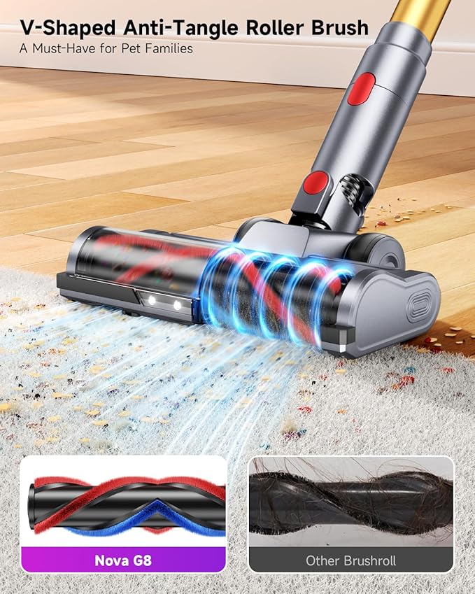 Cordless Vacuum Cleaner 680W 55kPa Vacuum Cleaners for Home Up to 75Mins Cordless Rechargeable Vacuum Cleaner Anti-Tangled Vacuum Cleaner 1.8L for Hardwood FloorCarpetsPet Hair Nova G8