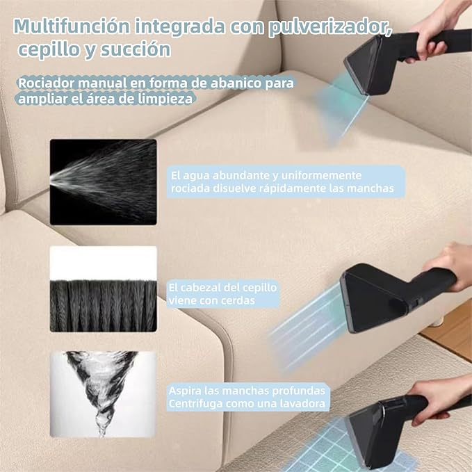Portable Carpet Cleaner Machine 14Kpa Carpet Spot Cleaner Machine for Carpet and Upholstery 500W Motor 2 Brush Heads 21.33ft Working Range