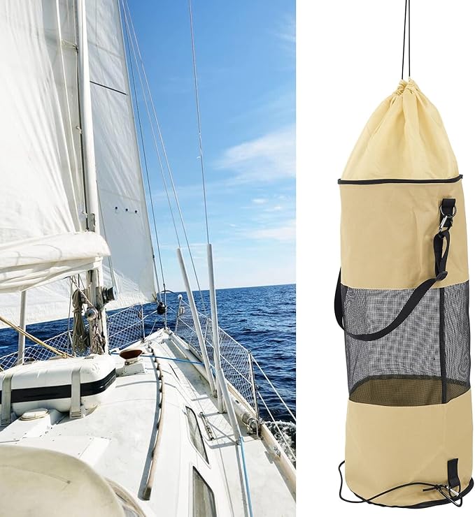 Boat Trash Bags Waterproof Reusable Oxford Cloth 33.1 Inch Height 10.2 Inch Diameter - Portable Mesh Design Lightweight and Durable Ideal for Outdoor and Marine Use