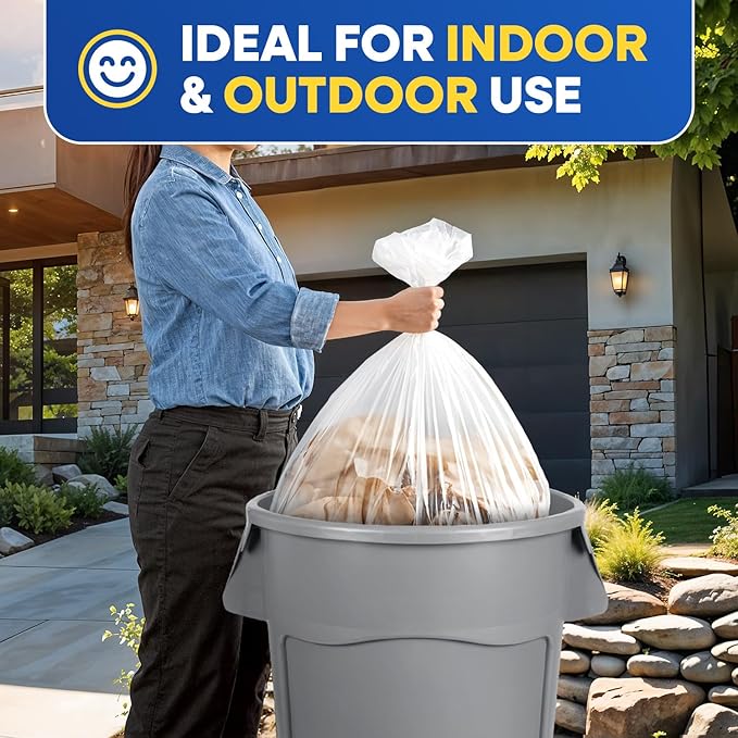 Plexon 56 Gallon Clear Trash Bags – 43 x 47 High-Density Garbage Liners 16 Micron Heavy-Duty Clear Can Liners for Commercial Use Pack of 150