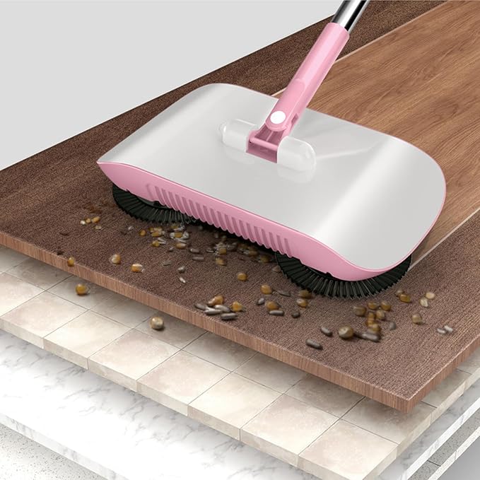 Household Hand Push Sweeper Multi Purpose Mop Broom Dustpan Blue Pink Manual Floor Cleaning Tool for Home Household Hand Push Sweeper (Pink)