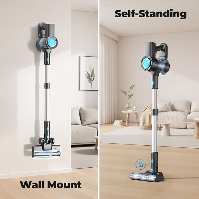 Cordless Vacuum Cleaner Powerful Lightweight Stick Vacuum with Self-Standing Anti-Tangle 8-in-1 Rechargeable Vacuum Cleaners for Home Hardwood Floors Carpet Pet Hair