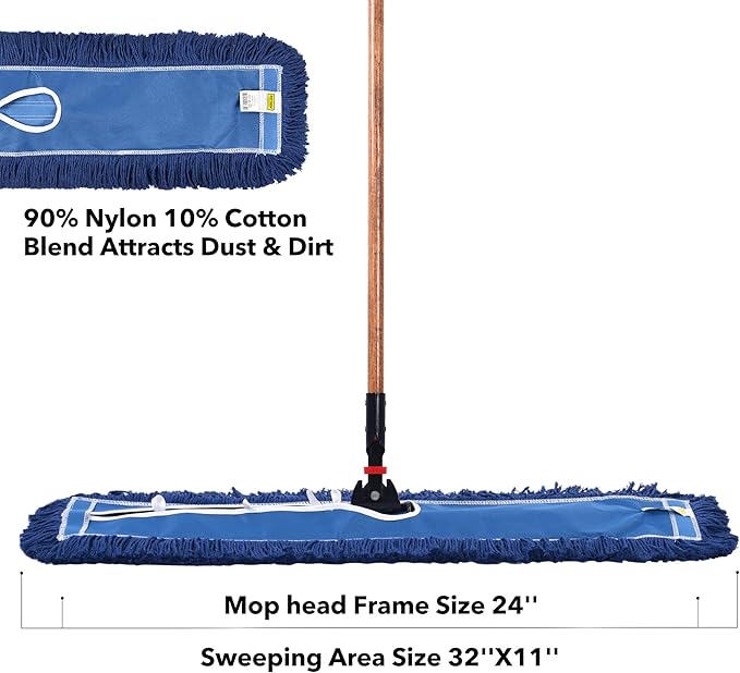 Matthew Cleaning 24'' Industrial Strength Cotton Dust Mop Refill Washable Replacement Heads for Residential &amp Commercial Use Fit Standard Dust Mop Frames Hardwood Laminate Concrete Floors 3 Pac