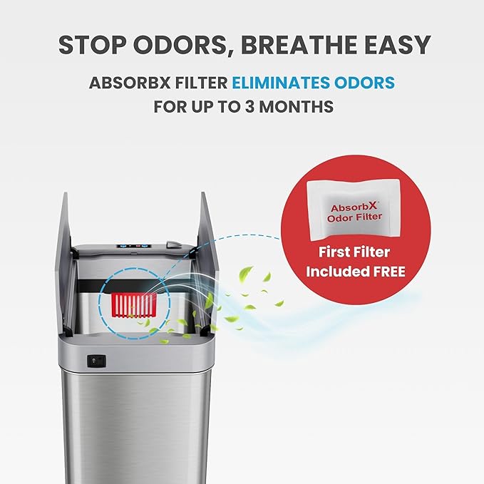 iTouchless 68 Liter / 18 Gallon Wings-Open Lid Sensor Kitchen Trash Can with Odor Filter Dog-Proof Slim Automatic Large Capacity Stainless Steel Garbage Recycling Bin for Home Office Business Garage