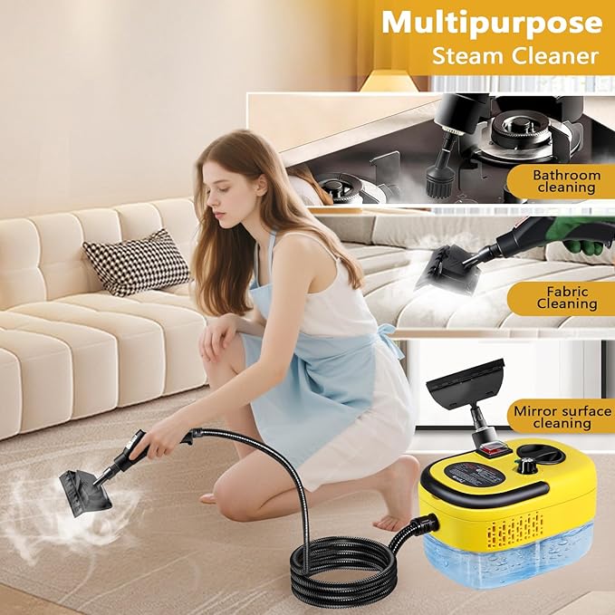 Handheld Steam Cleaner 1200ml High-Pressure with Large Tank for Floors Cars Upholstery &amp Grout Cleaning