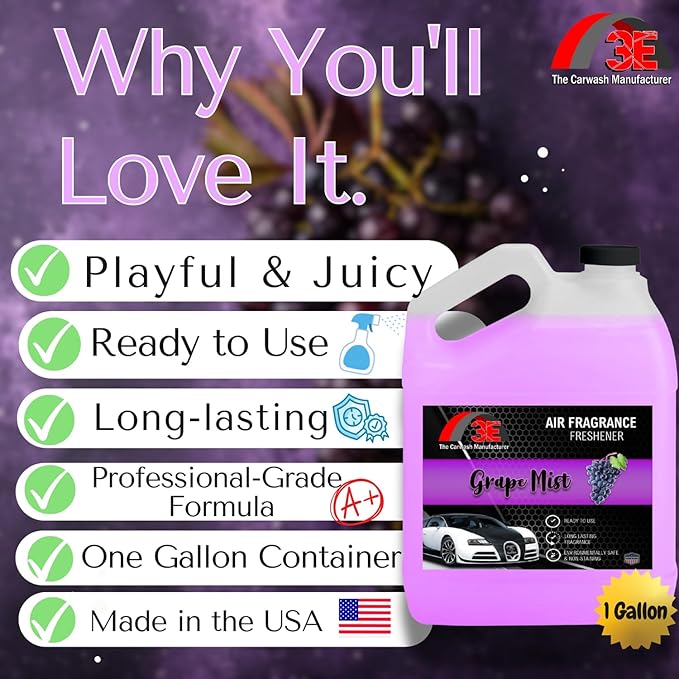 Car Air Freshener Concentrate 128 fl oz Professional Automotive Interior Fragrance Ready to Use Liquid Multiple Scents (Grape)