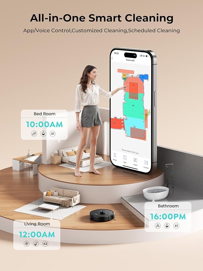 Robot Vacuum and Mop Upgraded Bagless Robot Vacuum Cleaner with Self-Emptying 6000Pa Robotic Vacuum with LiDAR Navigation Smart Mapping Schedule App/Alexa Control for Carpet/Pet Hair Q20 Ultra