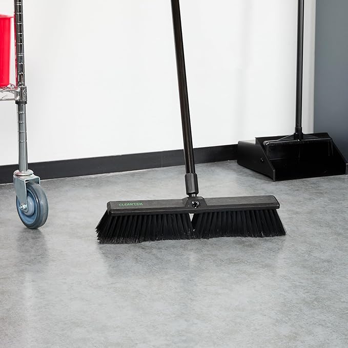 Restaurantware-BROOM HEAD ONLY: Clean Tek Professional 17.13-Inch Push Broom Head 1 Heavy-Duty Cleaning Tool - Handle Sold Separately Fine Flagged Bristles Black Plastic Outdoor Use