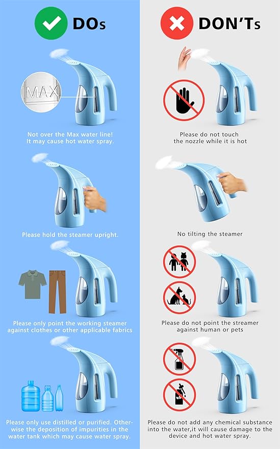 HiLIFE Steamer for Clothes Portable Handheld Design 240ml Big Capacity 700W Strong Penetrating Steam Removes Wrinkle for Home Office(ONLY FOR 120V) (Blue)