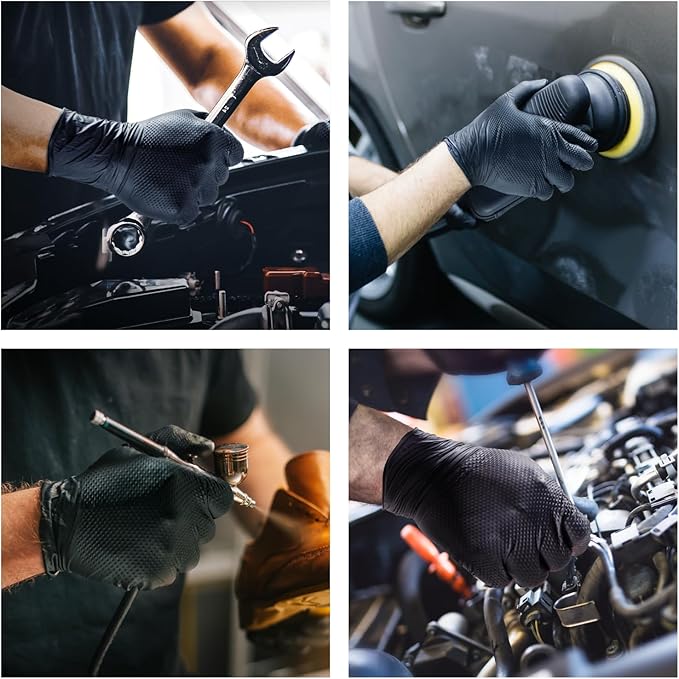 10 Mil Nitrile Disposable Gloves Heavy Duty Mechanic Gloves Raised Diamond Texture Thick (Black of 1000 X-Large)