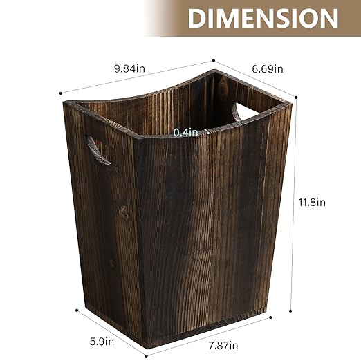 SEHERTIWY Wood Trash Can Farmhouse Wastebasket Bin for Bathroom Office Bedroom Living Room Small Square Rustic Garbage Container (Wood-Brown)