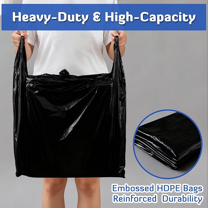 200 Pack 25'' x 15'' x 6'' Extra Large Black Plastic Shopping Bags(0.6 Mil Thick) Reusable Heavy Duty Large T-shirt Grocery Bags Bulk with Handles for Restaurant Retail Business