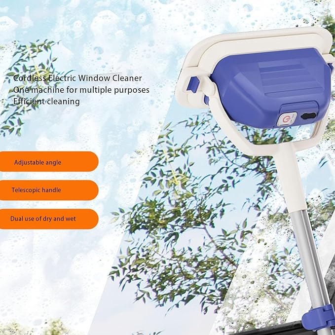 Garosa Electric Window Cleaner 11500 RPM Powerful Motor Telescopic Pole Removable Head Cordless with 1500mAh Rechargeable Battery for Glass Marble Tile Wall Car