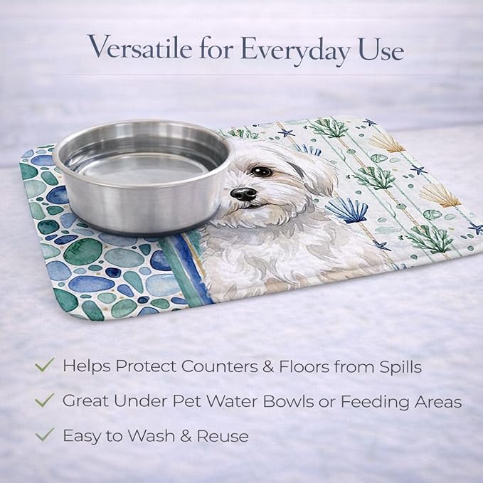 Caroline's Treasures Maltese Coastal Sea Glass Dish Drying Mat Absorbent Dish Drying Mat Pad for Kitchen Counter Dish Drainer Mat for Countertop 14 x 21 Multicolor