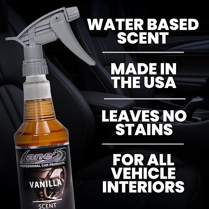 Lane's Premium Car Air Fresheners - Vanilla Scent Water Based - 32oz Eliminate Bad Odors of Pet &amp Food From Car Interior Leather Carpet Upholstery Great For Cars Trucks SUVs RVs &amp More
