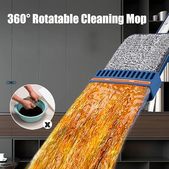 Self Wringing Flat Mops Multi-Functiona 360 Rotating Microfiber Mop Scraper Floor Cleaning Flat Mop Wet and Dry Large Flat Mop for Tile and Laminate Flooring(6pcs)