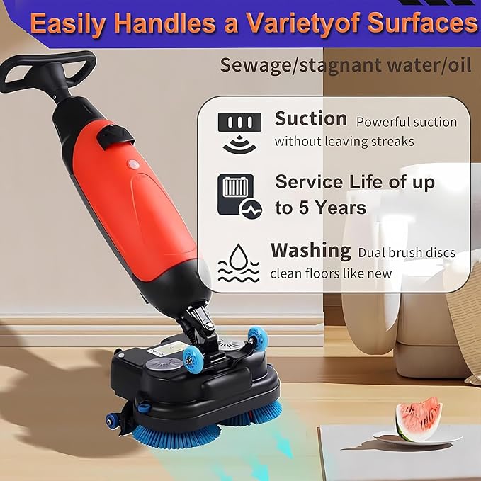Carpet Cleaning Machine and Floor Scrubber Dual-Brush Rotary System Cordless Mini Floor Scrubber Efficient Cleaning for Commercial Spaces Schools and Offices Grey